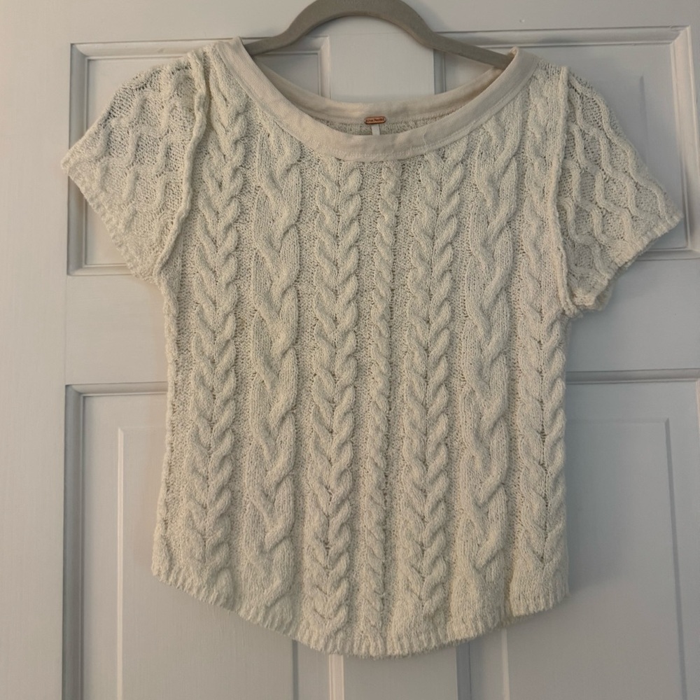 Free People Cream Cable Knit Crew Neck Sweater